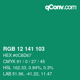 カラーコード: RGB 12 141 103 | qconv.com