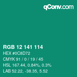Color code: RGB 12 141 114 | qconv.com