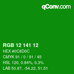 カラーコード: RGB 12 141 12 | qconv.com