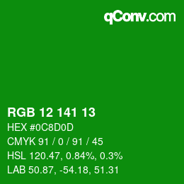 Color code: RGB 12 141 13 | qconv.com