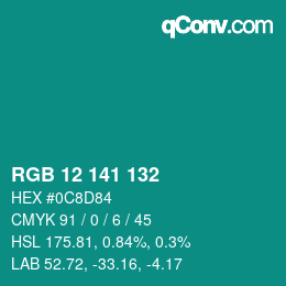 Color code: RGB 12 141 132 | qconv.com