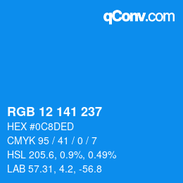 Color code: RGB 12 141 237 | qconv.com
