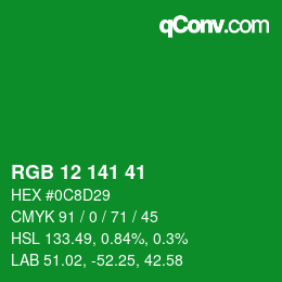 カラーコード: RGB 12 141 41 | qconv.com