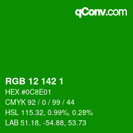 颜色代码: RGB 12 142 1 | qconv.com