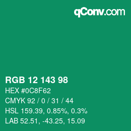 Color code: RGB 12 143 98 | qconv.com