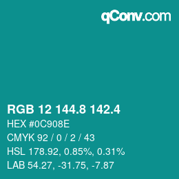 カラーコード: RGB 12 144.8 142.4 | qconv.com