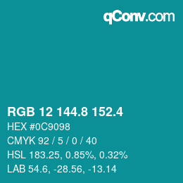 カラーコード: RGB 12 144.8 152.4 | qconv.com