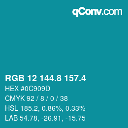 カラーコード: RGB 12 144.8 157.4 | qconv.com