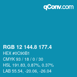 カラーコード: RGB 12 144.8 177.4 | qconv.com