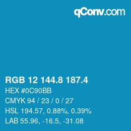 カラーコード: RGB 12 144.8 187.4 | qconv.com