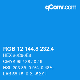 カラーコード: RGB 12 144.8 232.4 | qconv.com