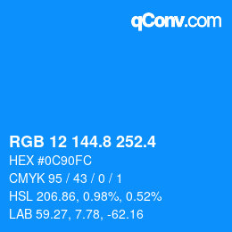 カラーコード: RGB 12 144.8 252.4 | qconv.com