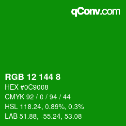 カラーコード: RGB 12 144 8 | qconv.com