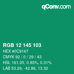 カラーコード: RGB 12 145 103 | qconv.com