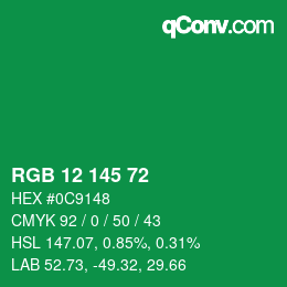 カラーコード: RGB 12 145 72 | qconv.com