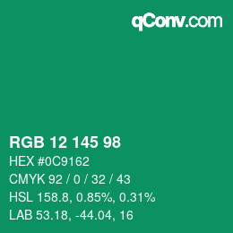 Color code: RGB 12 145 98 | qconv.com