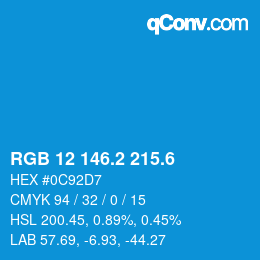 カラーコード: RGB 12 146.2 215.6 | qconv.com