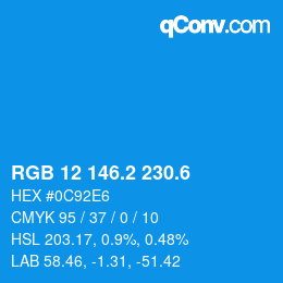 カラーコード: RGB 12 146.2 230.6 | qconv.com
