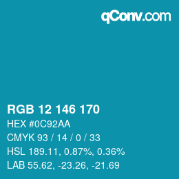 カラーコード: RGB 12 146 170 | qconv.com