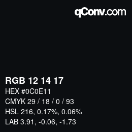 Color code: RGB 12 14 17 | qconv.com