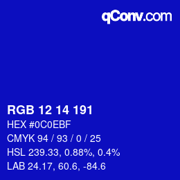 Color code: RGB 12 14 191 | qconv.com
