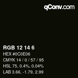 Color code: RGB 12 14 6 | qconv.com