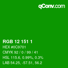 Color code: RGB 12 151 1 | qconv.com