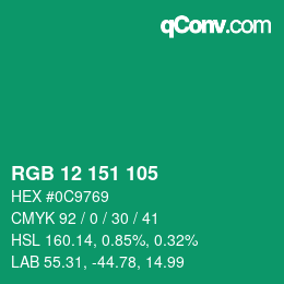 カラーコード: RGB 12 151 105 | qconv.com