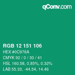 Color code: RGB 12 151 106 | qconv.com
