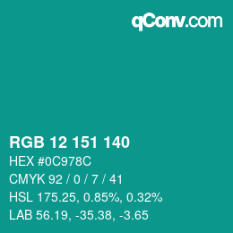 Color code: RGB 12 151 140 | qconv.com