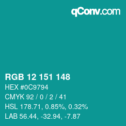 Color code: RGB 12 151 148 | qconv.com