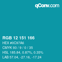 Color code: RGB 12 151 166 | qconv.com