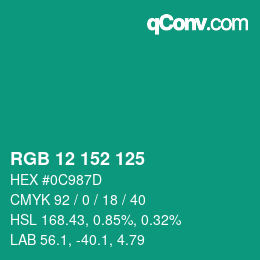 カラーコード: RGB 12 152 125 | qconv.com