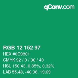 Color code: RGB 12 152 97 | qconv.com