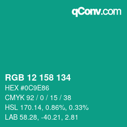 Color code: RGB 12 158 134 | qconv.com