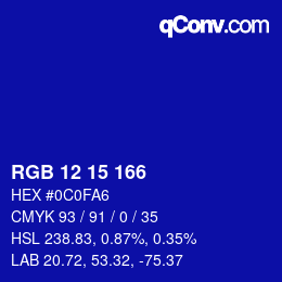 Color code: RGB 12 15 166 | qconv.com