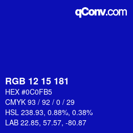 Color code: RGB 12 15 181 | qconv.com