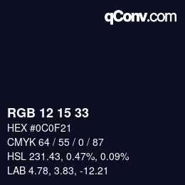 Color code: RGB 12 15 33 | qconv.com