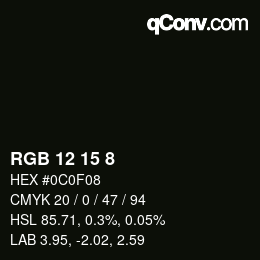 カラーコード: RGB 12 15 8 | qconv.com