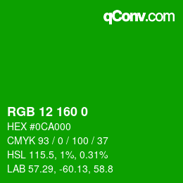 Color code: RGB 12 160 0 | qconv.com