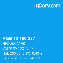 Farbcode: RGB 12 160 237 | qconv.com