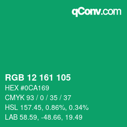 Color code: RGB 12 161 105 | qconv.com
