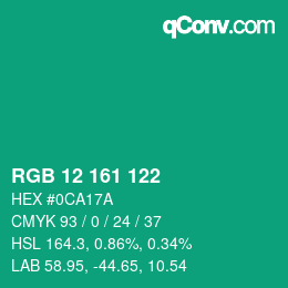 カラーコード: RGB 12 161 122 | qconv.com