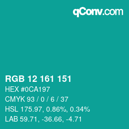 カラーコード: RGB 12 161 151 | qconv.com