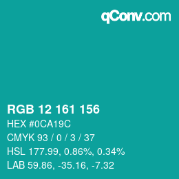 Color code: RGB 12 161 156 | qconv.com