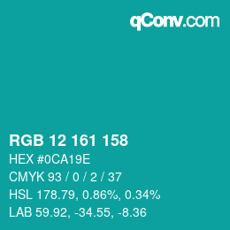カラーコード: RGB 12 161 158 | qconv.com