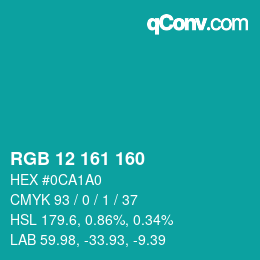 Color code: RGB 12 161 160 | qconv.com