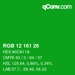Color code: RGB 12 161 26 | qconv.com
