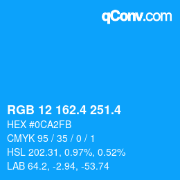 カラーコード: RGB 12 162.4 251.4 | qconv.com