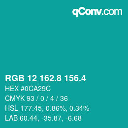 カラーコード: RGB 12 162.8 156.4 | qconv.com